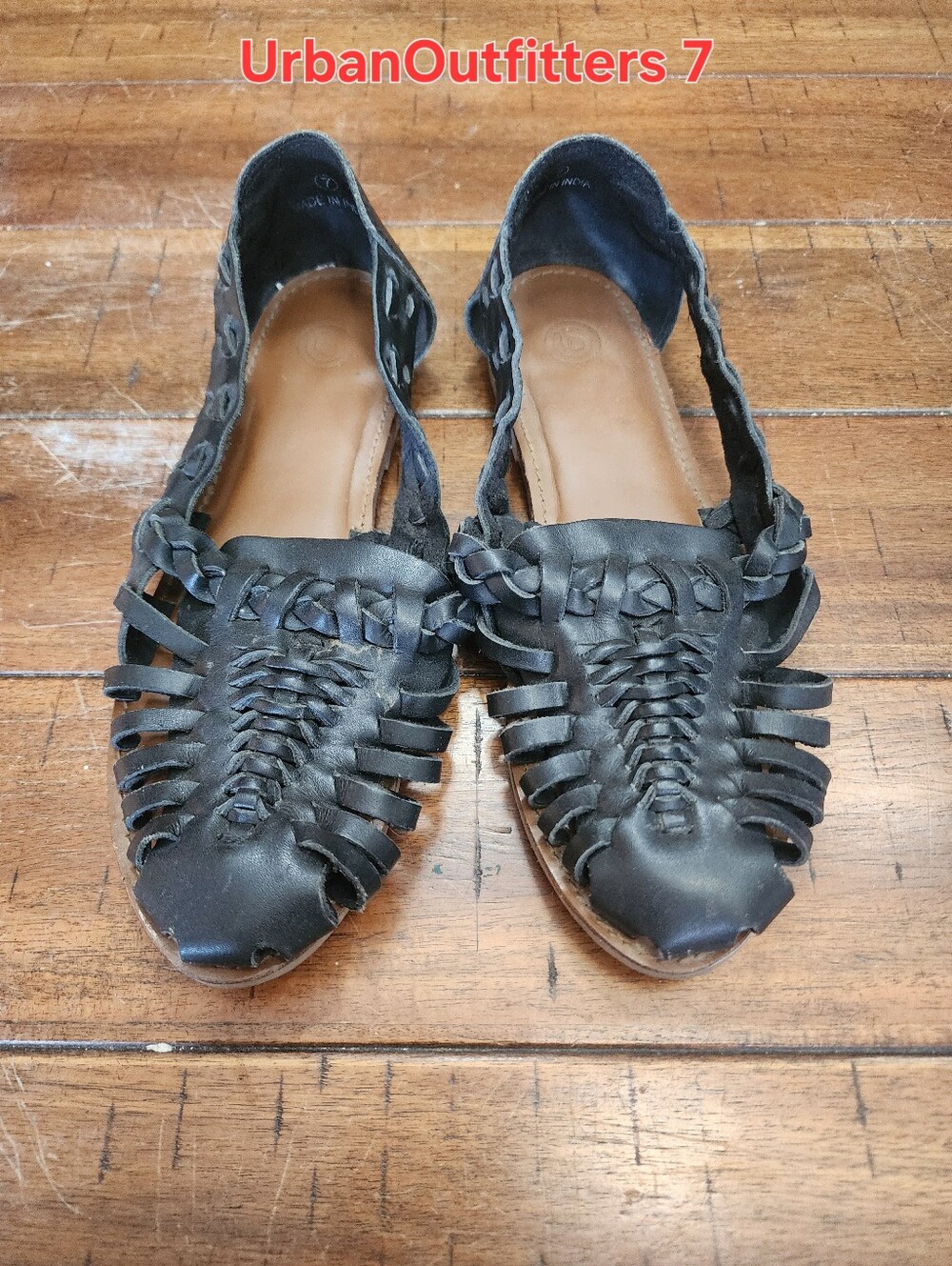 Urban Outfitters Black Woven Leather Huarache Flats